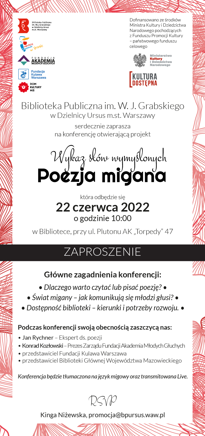 zaproszenie na konferencję Poezja migana 22.06 godz. 10.00